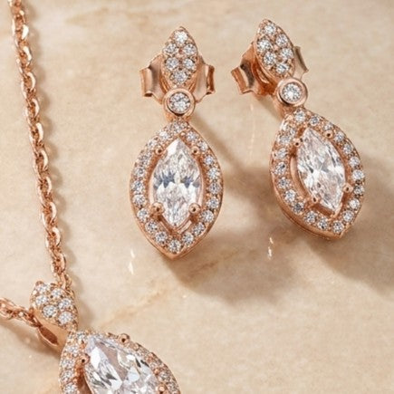 925 Silver Rose Gold Layered Teardrop Necklace - Real Silver Jewelry 375-57000