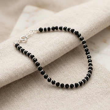Sterling Silver Black Beaded Teens Anklet & Adult Bracelet 1252-5-0