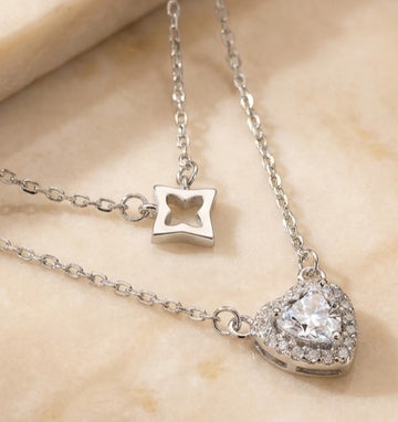 925 Silver Layered Necklace with CZ Diamond Pendant-5700