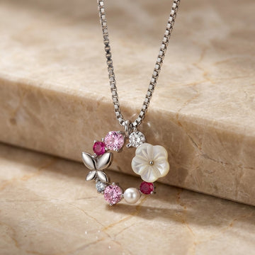925 silver Floral Wreath Butterfly Necklace - Real Silver Nature Inspired Jewelry 177-50000