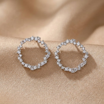 925 silver Circle Stud Earrings - Real Silver Dainty Crystal Wreath Studs 183-22000