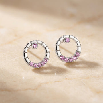 925 silver Rose Stone Earrings - Real Silver Geometric Studs 242-14000