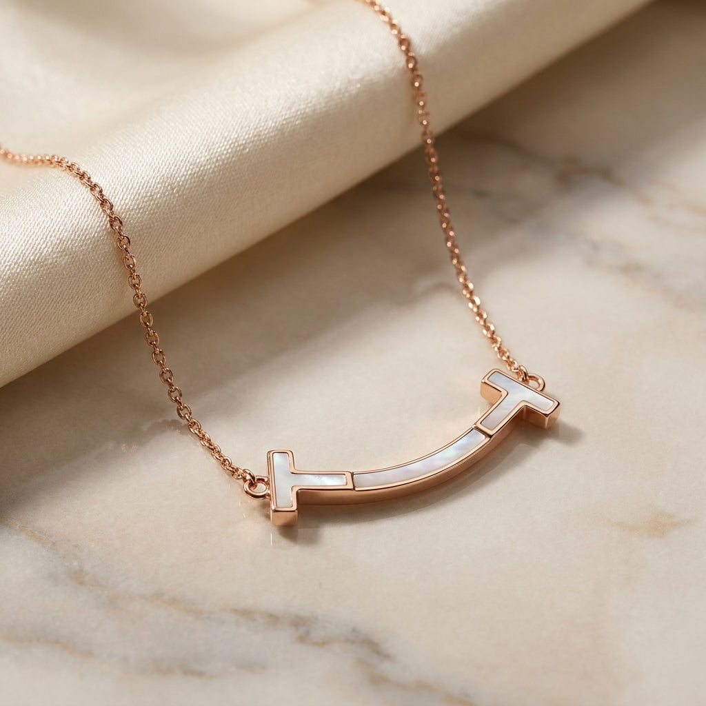 925 silver Rose Gold Tone Smile Bar Necklace - Real Silver Minimalist Jewelry 365-29000