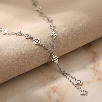 925 silver Star Clover Lariat Necklace - Real Silver Y-Shaped Drop Jewelry 368-3700