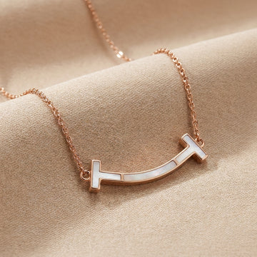 925 silver Rose Gold Tone Smile Bar Necklace - Real Silver Minimalist Jewelry 365-29000