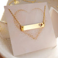 Custom engraved heart cutout bar necklace in gold silver and rose gold stainless steel waterproof and hypoallergenic personalized gift for teens and couples