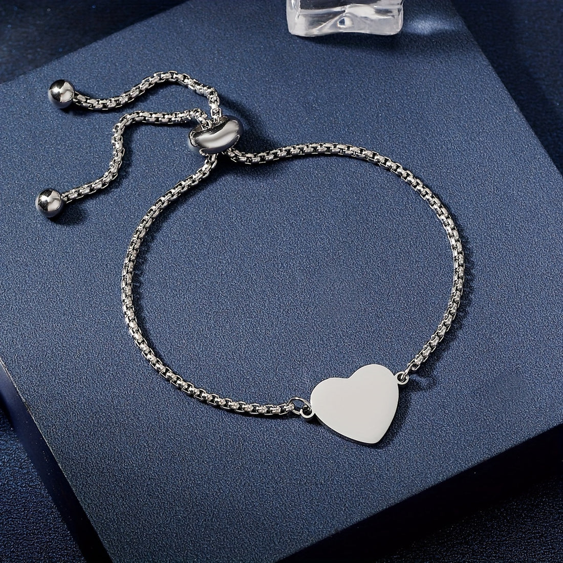 Custom name engraved heart charm bolo bracelet in silver-toned stainless steel waterproof and hypoallergenic premium gift for teens and couples in USA Canada