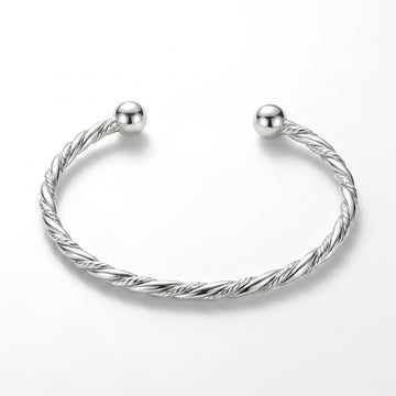 925 Sterling Silver Kids Twisted Rope Bangle - Adjustable Ball Ends Bracelet Baby 353-31000