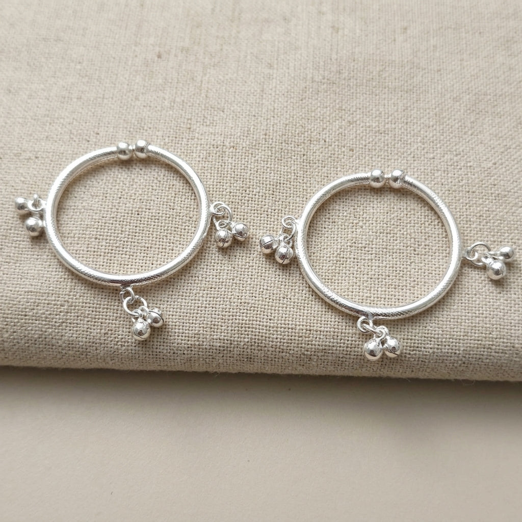 Silver Etched Baby Kada Pair with Ghungroo Bells | Kids Bangle Set Set 0-16-1