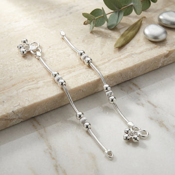 Silver Snake Chain Baby Anklet Pair with Beads & Ghungroo | Kids Payal Set-0-22-6