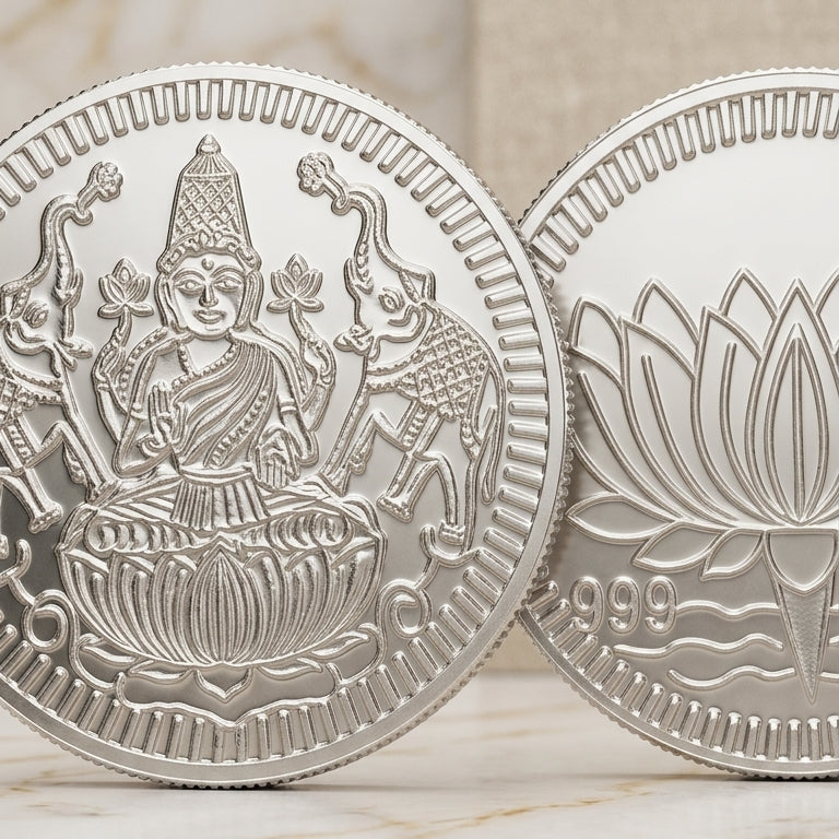 Real Silver Lakshmi Coin for Puja and Gifting - Pure Silver - Engraved Lakshmi lotus 999 Silver coin 1pc