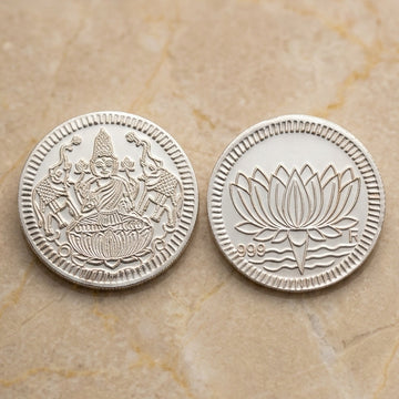 Real Silver Lakshmi Coin for Puja and Gifting - Pure Silver - Engraved Lakshmi lotus 999 Silver coin 1pc
