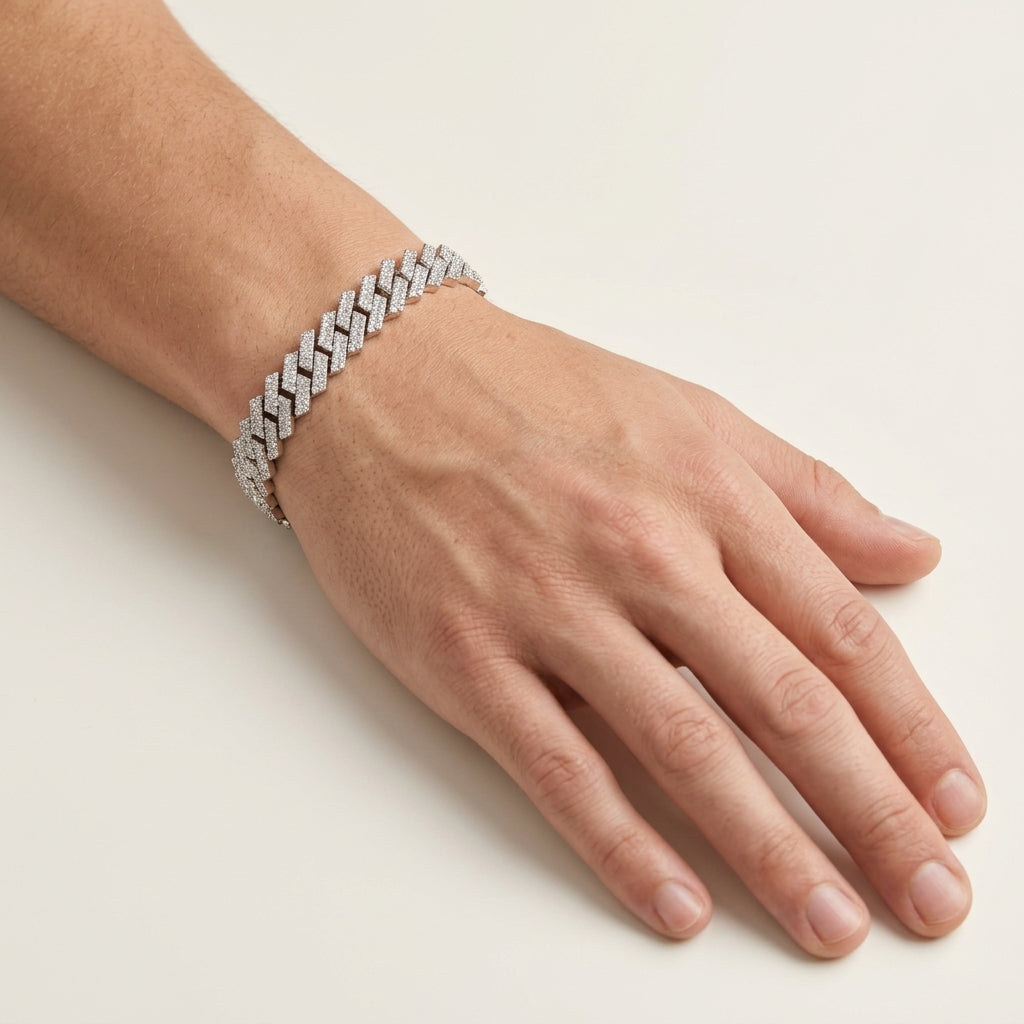 925 Sterling Silver Pavé CZ Cuban Link Bracelet – Luxury Iced Out Chain Men Bracelets 553-273000