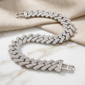 925 Sterling Silver Pavé CZ Cuban Link Bracelet – Luxury Iced Out Chain Men Bracelets 553-273000