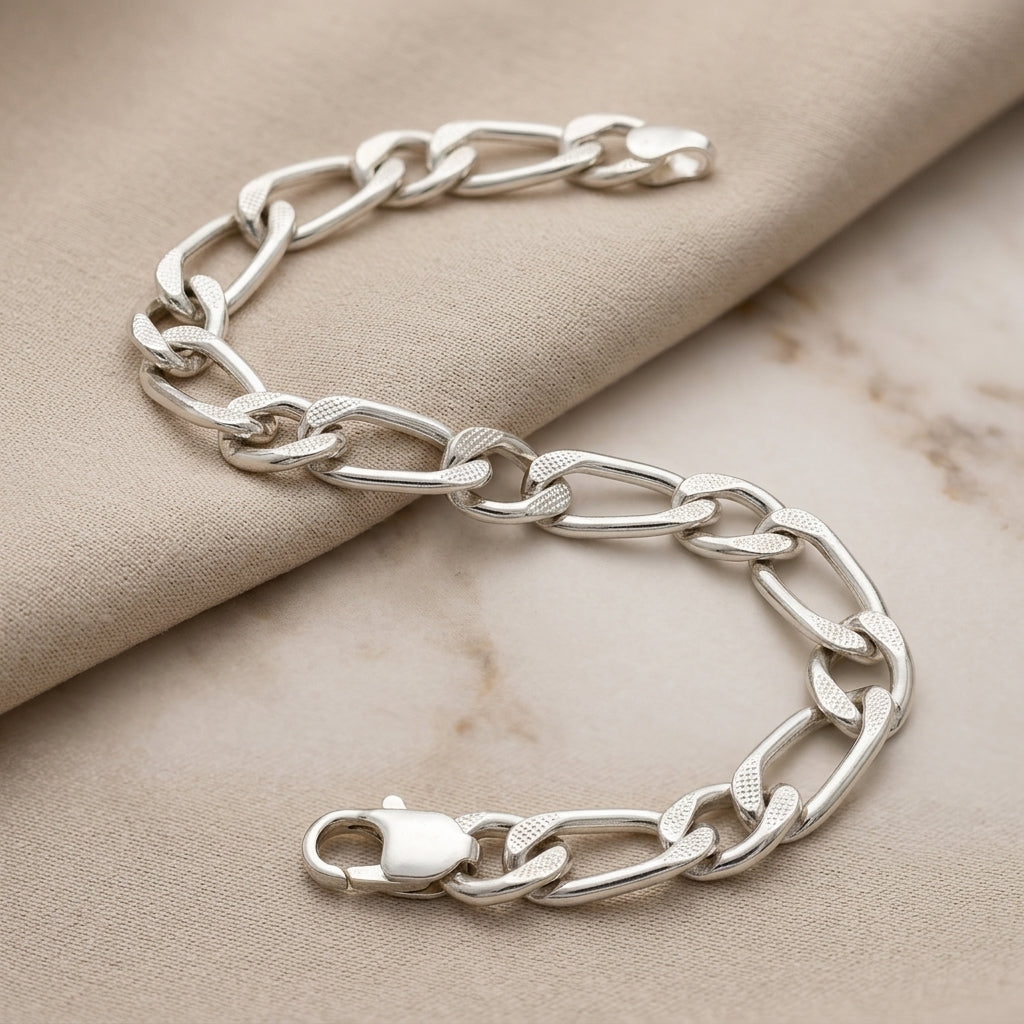 925 Sterling Silver Figaro Link Bracelet – Classic Italian Style Chain Men Bracelets 540-81000