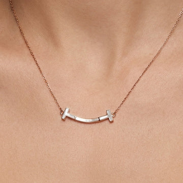 925 silver Rose Gold Tone Smile Bar Necklace - Real Silver Minimalist Jewelry 365-29000