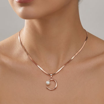 925 Silver Rose Gold Pearl Circle Pendant Necklace - Real Silver Jewelry 171-56000