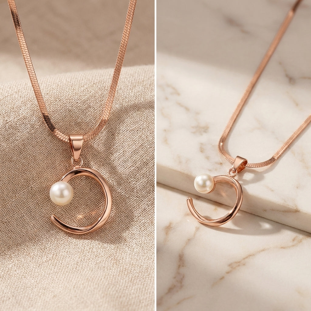 925 Silver Rose Gold Pearl Circle Pendant Necklace - Real Silver Jewelry 171-56000