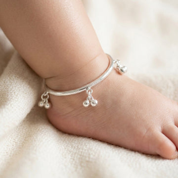 Silver Etched Baby Kada Pair with Ghungroo Bells | Kids Bangle Set Set 0-16-1