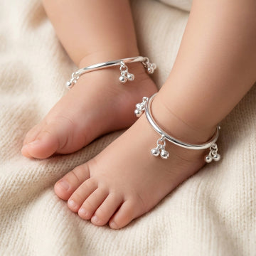 Silver Smooth Classic Baby Kada Pair with Ghungroo Bells -0-20-8