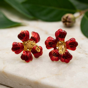 Vibrant Red Meenakari Real Silver Hibiscus for Puja 1pc -41000