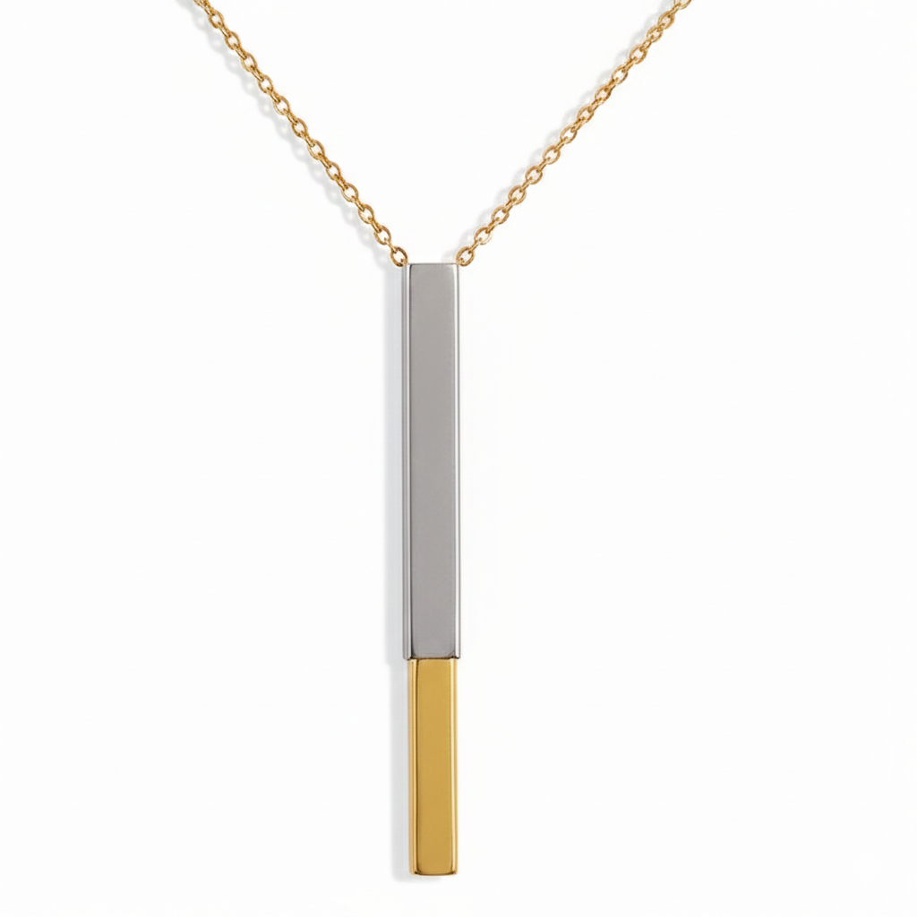 Custom Engraved Gold Vertical 3D Bar Necklace in Stainless Steel for Women and Couples, Water-proof and Hypoallergenic Personalized Jewelry Gift