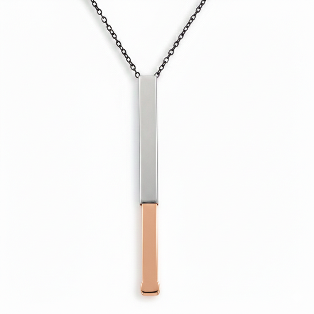 Custom Engraved Secret Message Pull-Out 3D Bar Necklace in Rose-Gold and Silver Stainless Steel, Water-proof and Anti-tarnish Personalized Jewelry for Couples and New Parents
