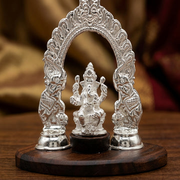 Handcrafted Silver Ganesha Statue with Elephant Arch – Pooja Decor 11500