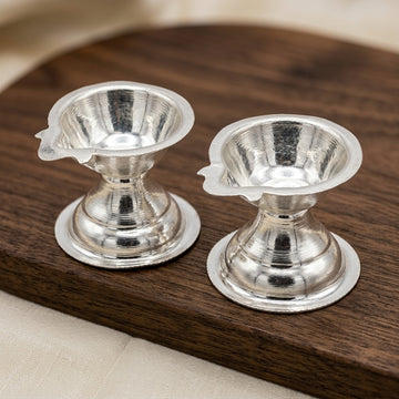Silver One Nose Lamp pair for Pooja Room | Traditional Spiritual Light -152000