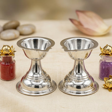 Handcrafted Silver Nose Lamp pair for Pooja Room | Traditional Spiritual Light -319000