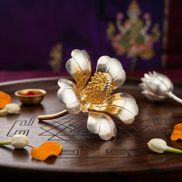 Exquisite Real Silver Hibiscus Flower 1pc for Puja & Offerings -42000