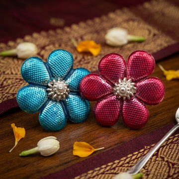 Vibrant Meenakari Real Silver Flowers for Puja, Prayer - NPJ 6 petal flower 1 pc- 45000