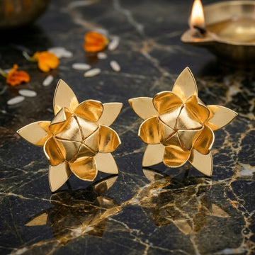 Real Silver Lotus Flower - Premium Gold-Toned Spiritual Gift - Gold lotus -31000