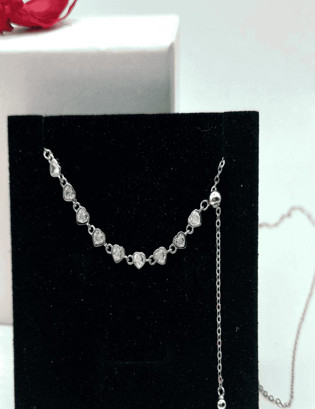 Adjustable Choker Style Hearts S925 Silver Necklace