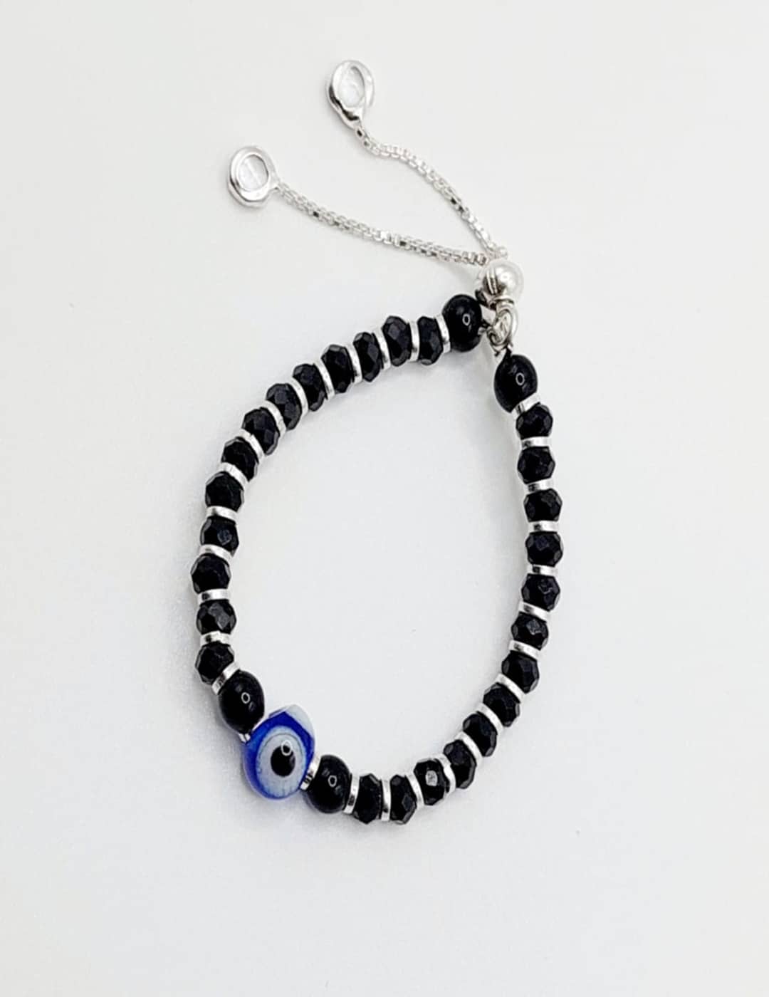 Adjustable Classic Evil Eye Black Bead Bracelt - Anklet S925 Silver