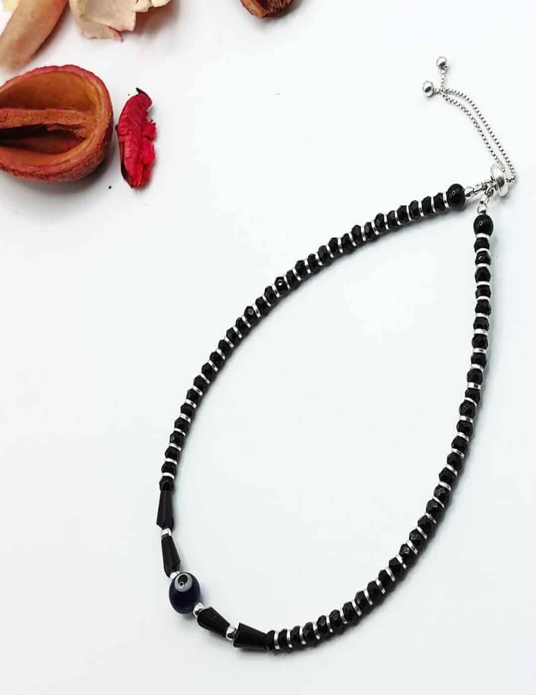 Adjustable Evil Eye Black Bead S925 Silver Anklet - Payal - Leg Chain