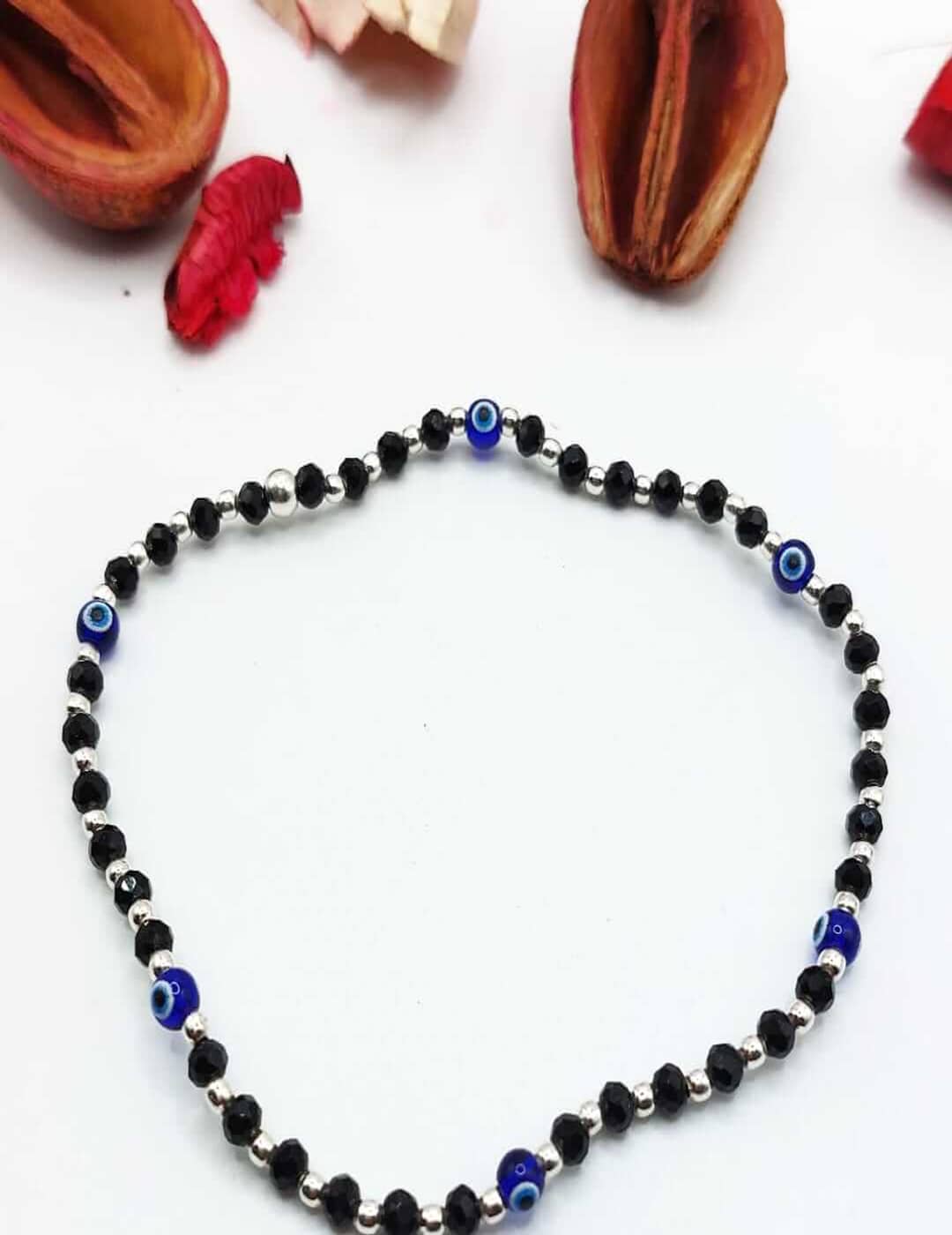 Adjustable Evil Eye Black Bead S925 Silver Anklet - Payal - Leg Chain