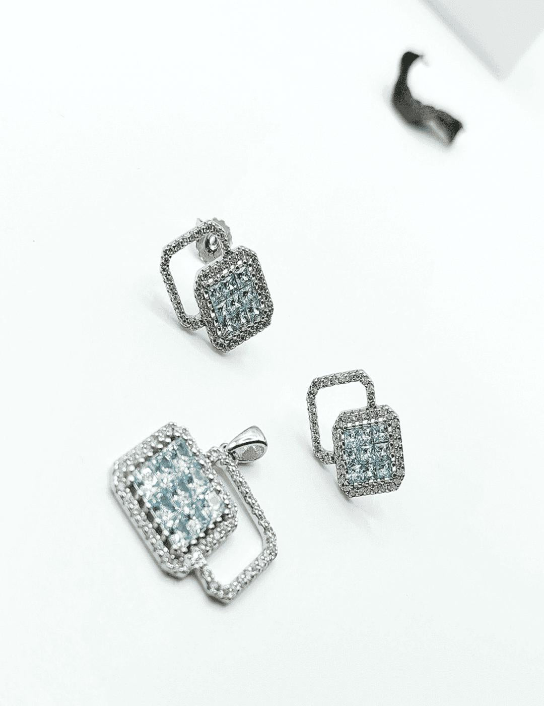 Aqua Offset Box S925 Silver Pendant Set