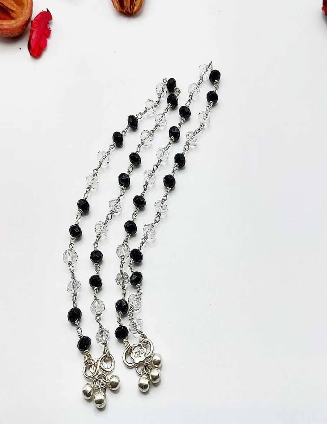 Black And Clear Beads S925 Silver Anklet - Payal - Leg Chain