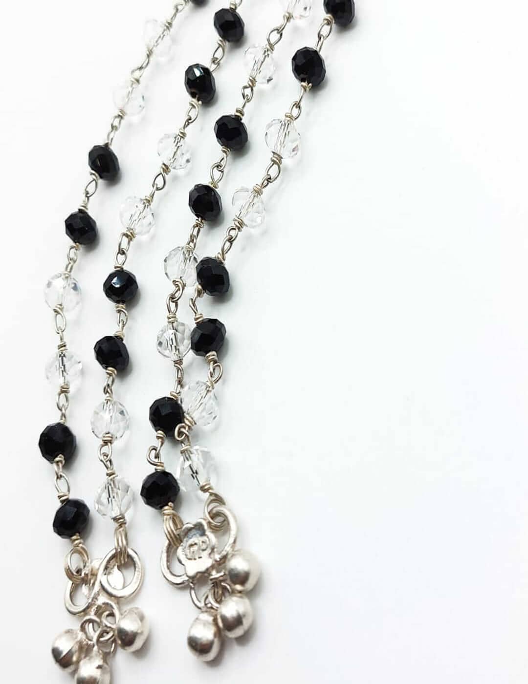 Black And Clear Beads S925 Silver Anklet - Payal - Leg Chain