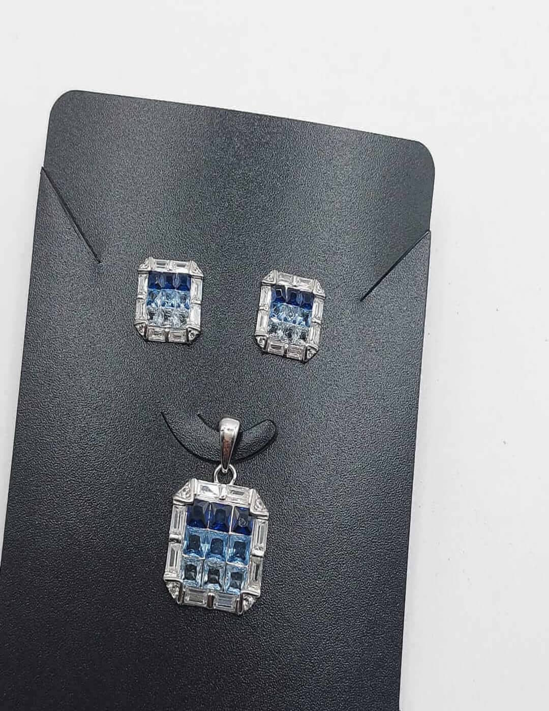 Blue Stone S925 Silver Pendant Set