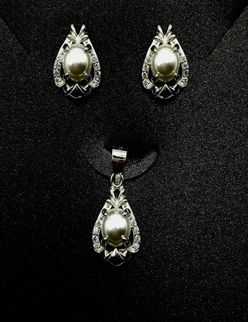 Center Pearl - Short Drop S925 Silver Pendant Set