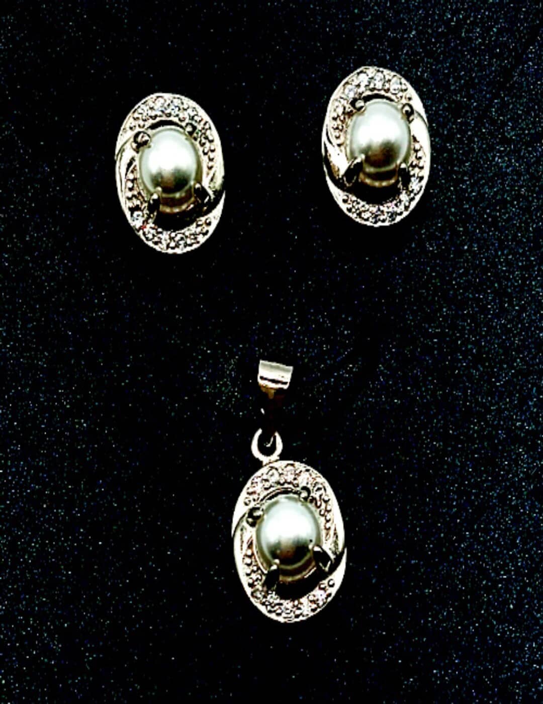 Center Pearl - Solar Round S925 Silver Pendant Set