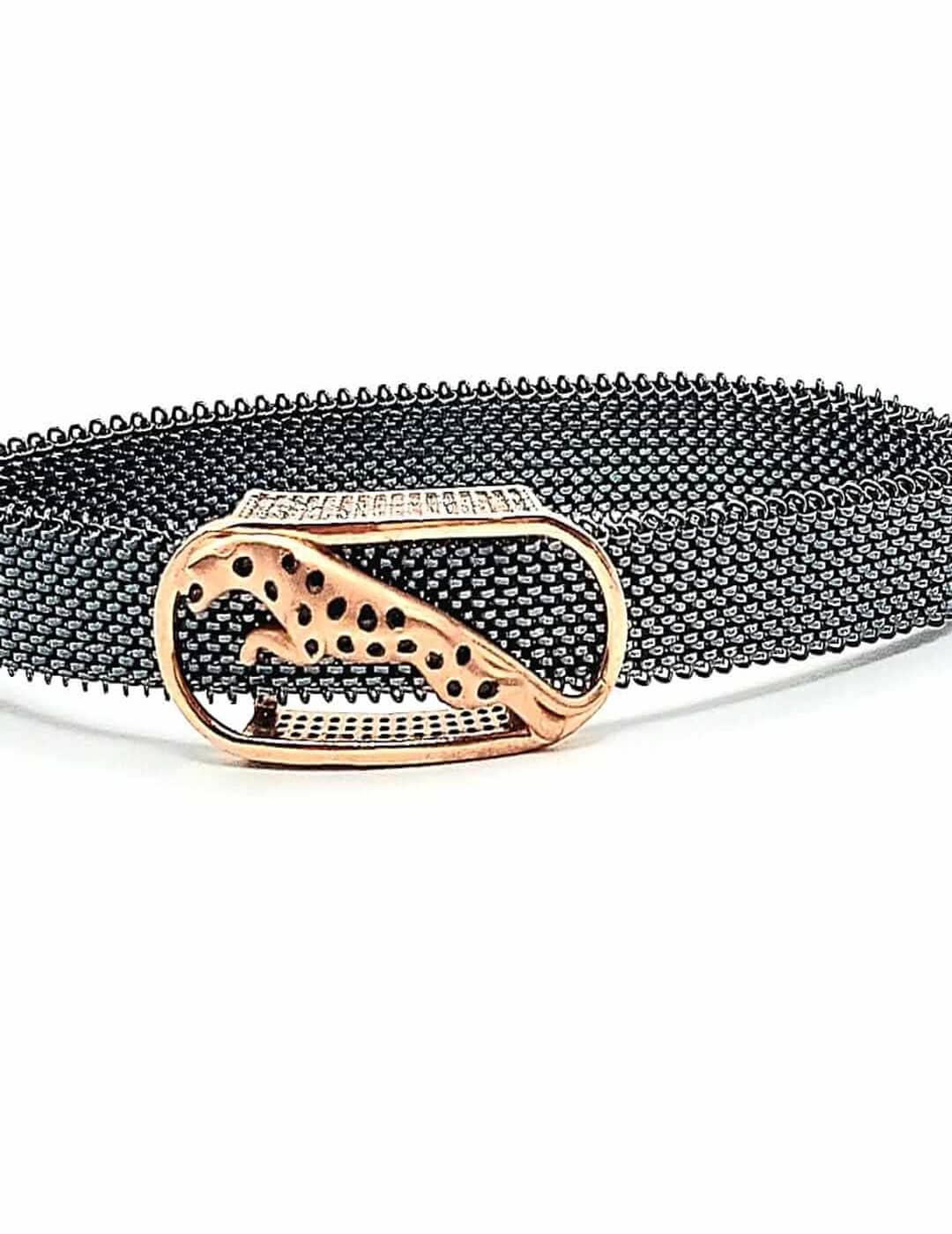 Copper Finish Jaguar On A Stretcheable Band S925 Silver Men Bracelet