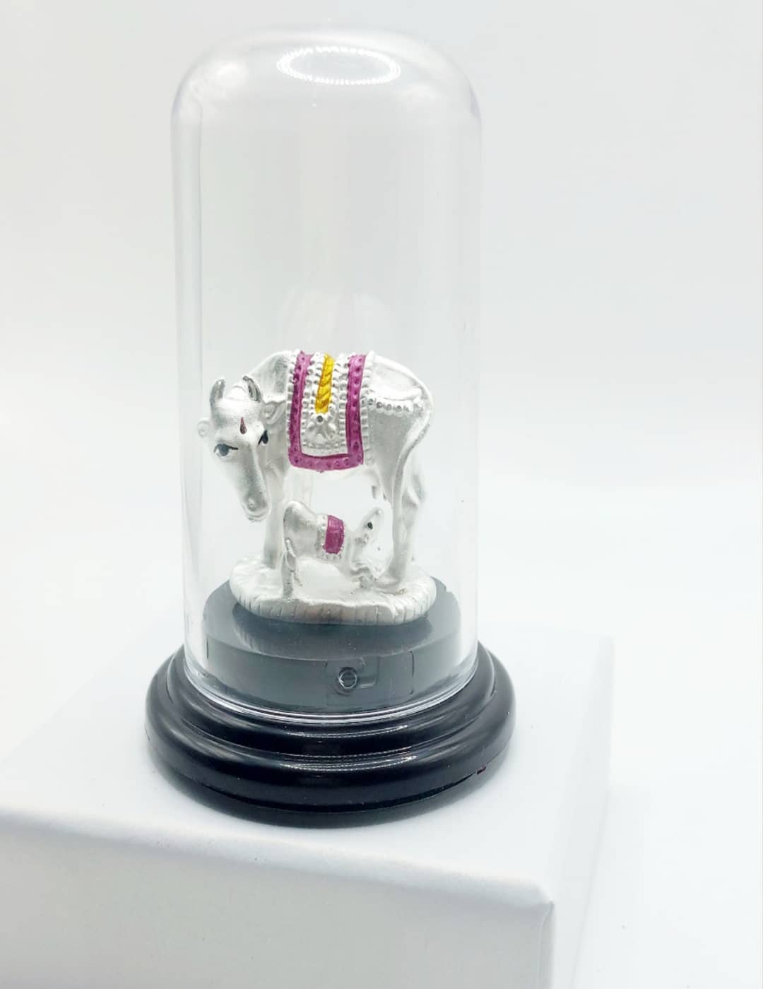 Cow And Calf - Pink And Yellow Silver Glass Idols