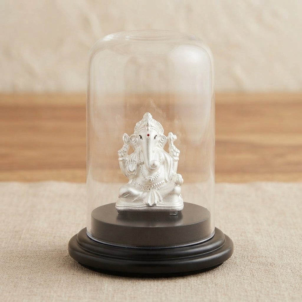 999 Pure Silver Ganesh Idol with Glass Case for Car/Home-1206-3-15