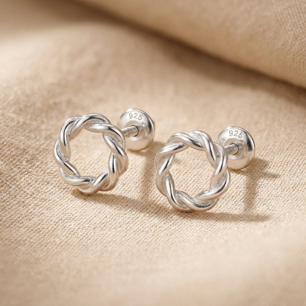 Braided Sterling Silver Stud Earrings - Everyday Elegance-1184-1-2