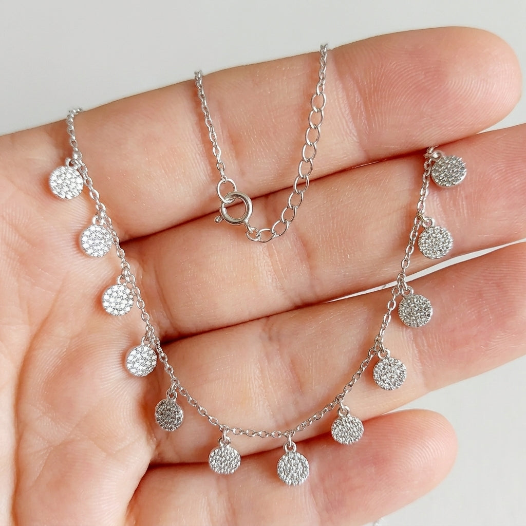 Sparkling 925 Silver Dainty Charm Necklace-1216-6-3