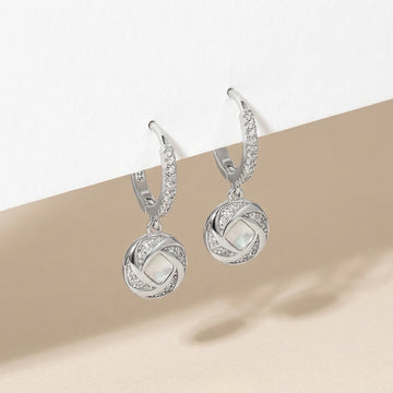 Sterling Silver Zirconia Mother of Pearl Swirl Hoop Earrings-1015-4-0