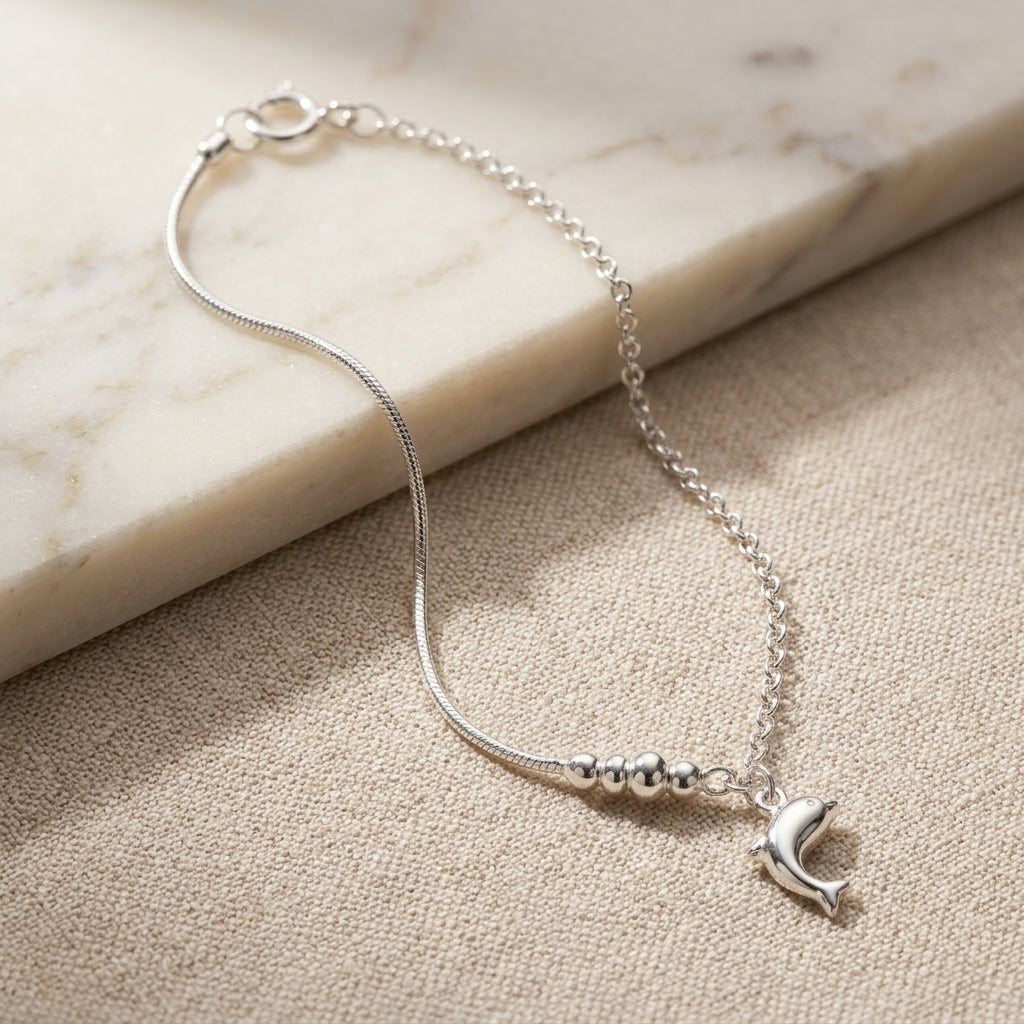 925 Sterling Silver Dolphin Anklet for Women - 10"-1228-9-5